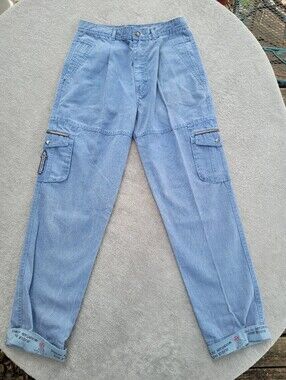 Vtg Bugle Boy Mountain Patrol Cargo Pants Men 28x29 Blue NOS New 80s All Weather
